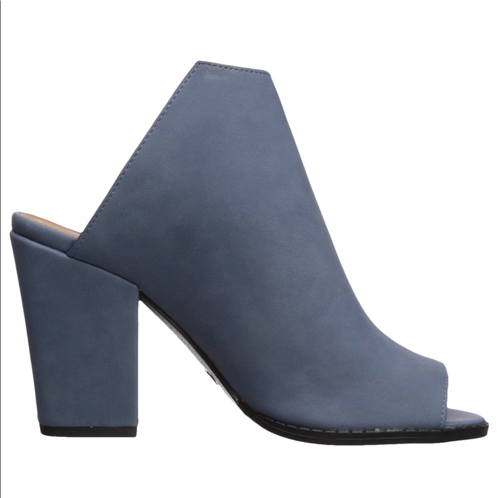 Sky Blue Peep Toe Chunky Block Heel Mules - Picture 3 of 5